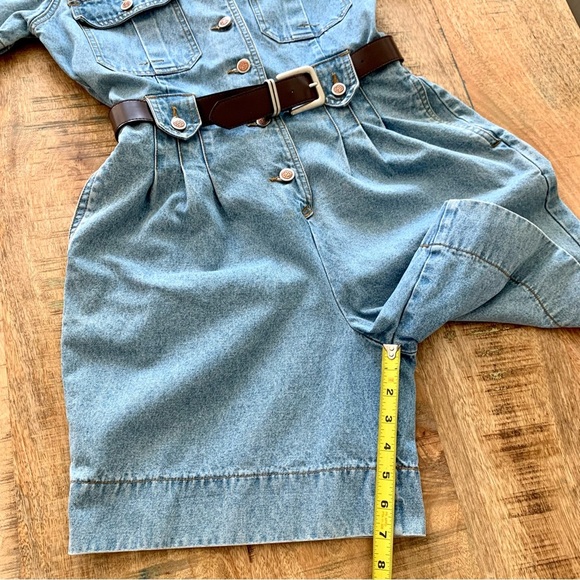 Bill Blass Vintage 90’Blue Denim Stretch Waist Pleated Romper Jumper Sz Medium - Picture 12 of 15